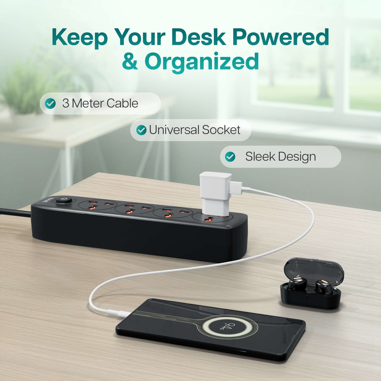 PowerSpan S4 PRO Extension Board with 4 Universal Sockets (Black)