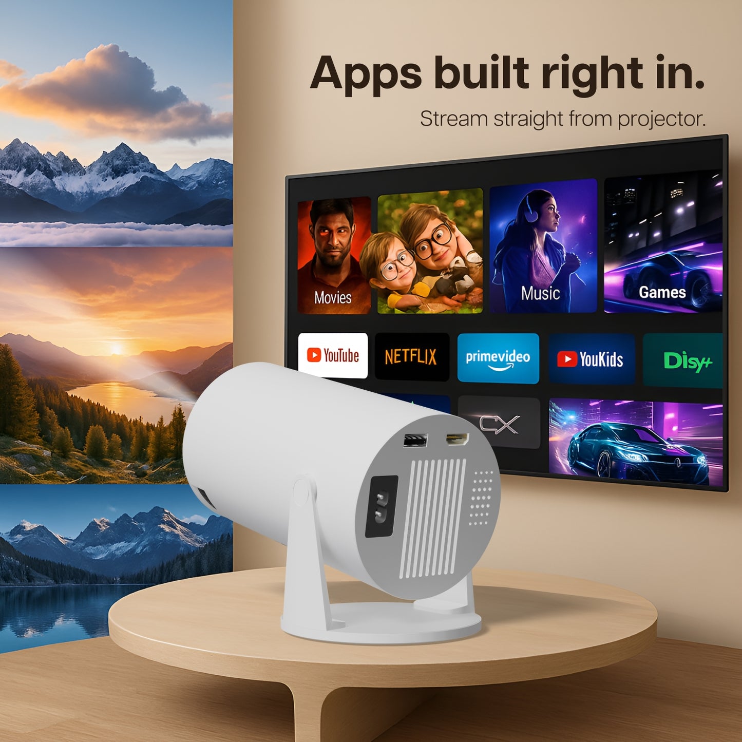 Portable Vista V2 Smart Projector 720p HD Resolution